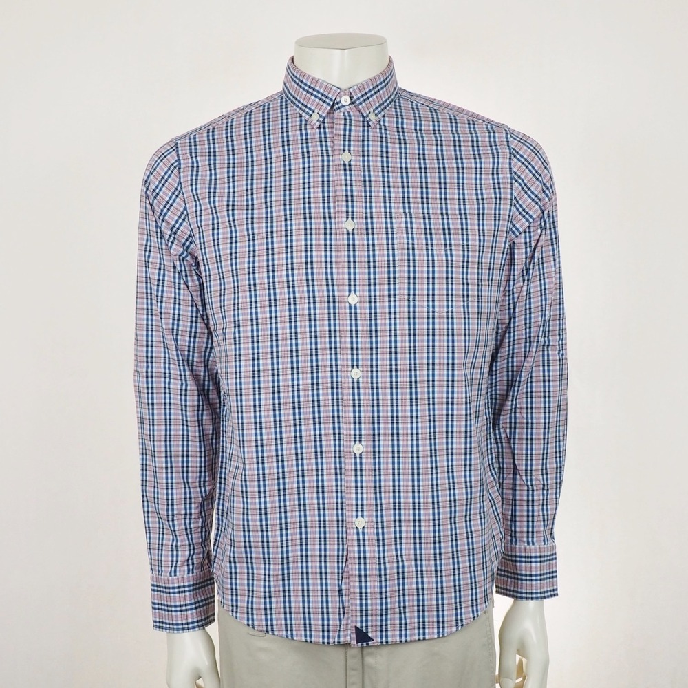 Untuckit Nathanson Button Down Shirt Mens Medium Blue Plaid Slim Performance